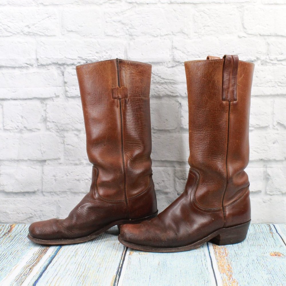 Frye Square Toe Tall Riding Leather Boots Size 8 - Picture 2 of 9